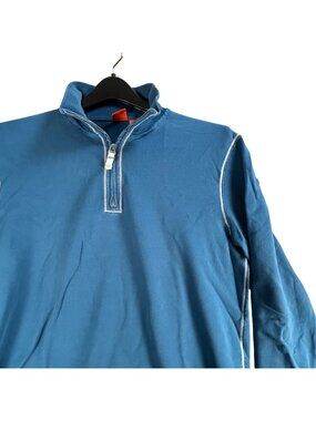 Hugo Boss 1/4 Zip Pullover Mens M Blue Long Sleeve Preppy Casual Contrast Stitch